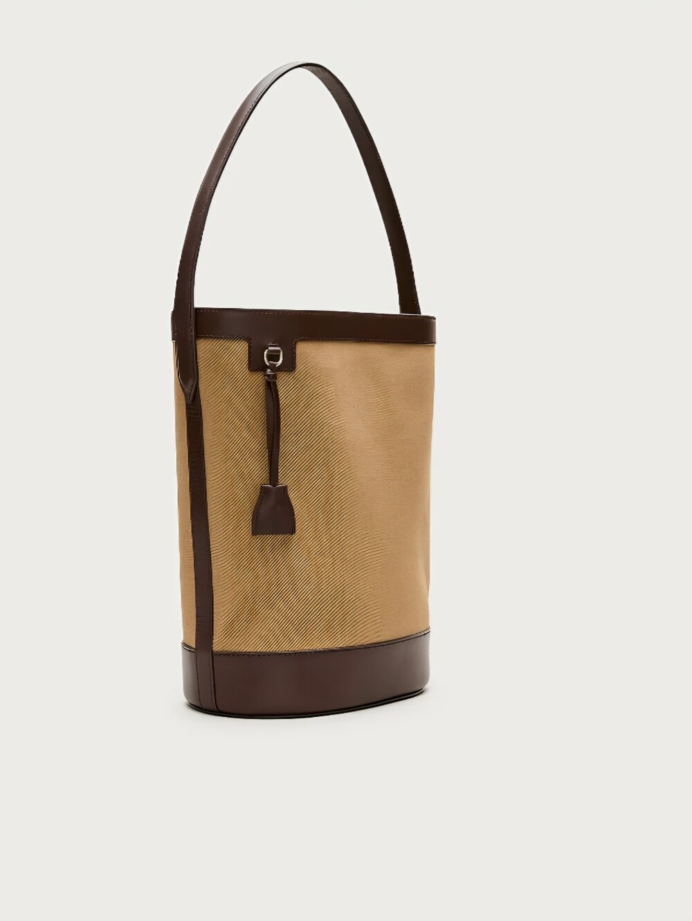 J. Crew Tan Canvas and Dark Brown Leather Bucket Tote - Picture 2 of 5